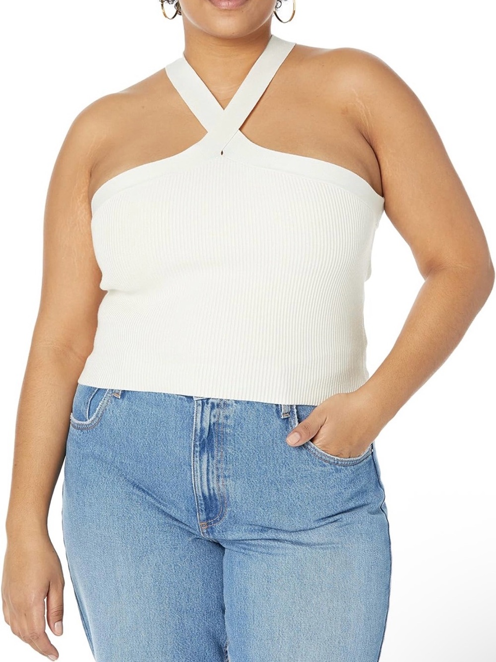 The Drop Zaire Ribbed Cross-neck Knit Tank Top Whisper White 3X NWT Stretch